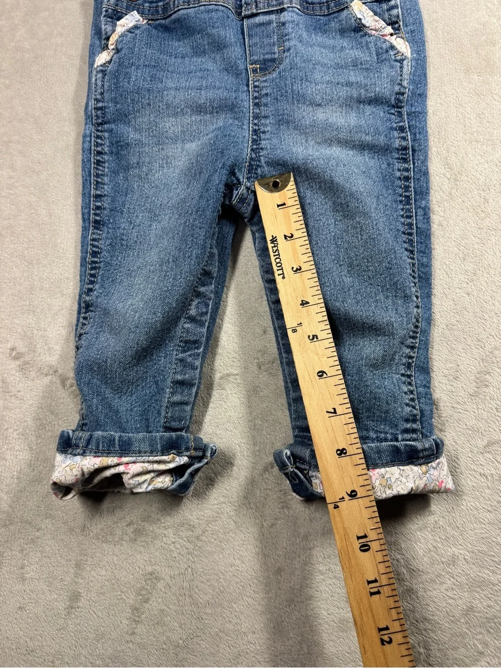 Oshkosh B’Gosh Baby Girl Denim Blue Jean Floral Trim Overalls Size 18 Months